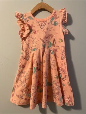 Disney Princess Ariel, girls 5T peach dress. Ariel, flounder Sebastion print.